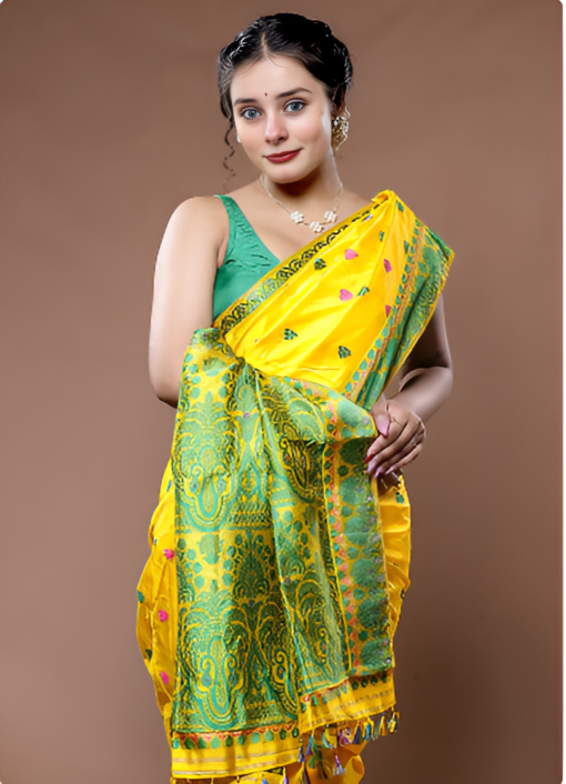 yellow assam silk saree