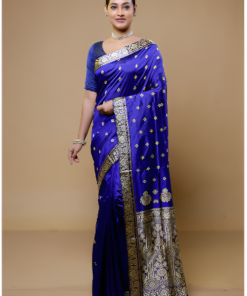 Blue Handloom Assam Pure Silk Saree With Blouse Piece