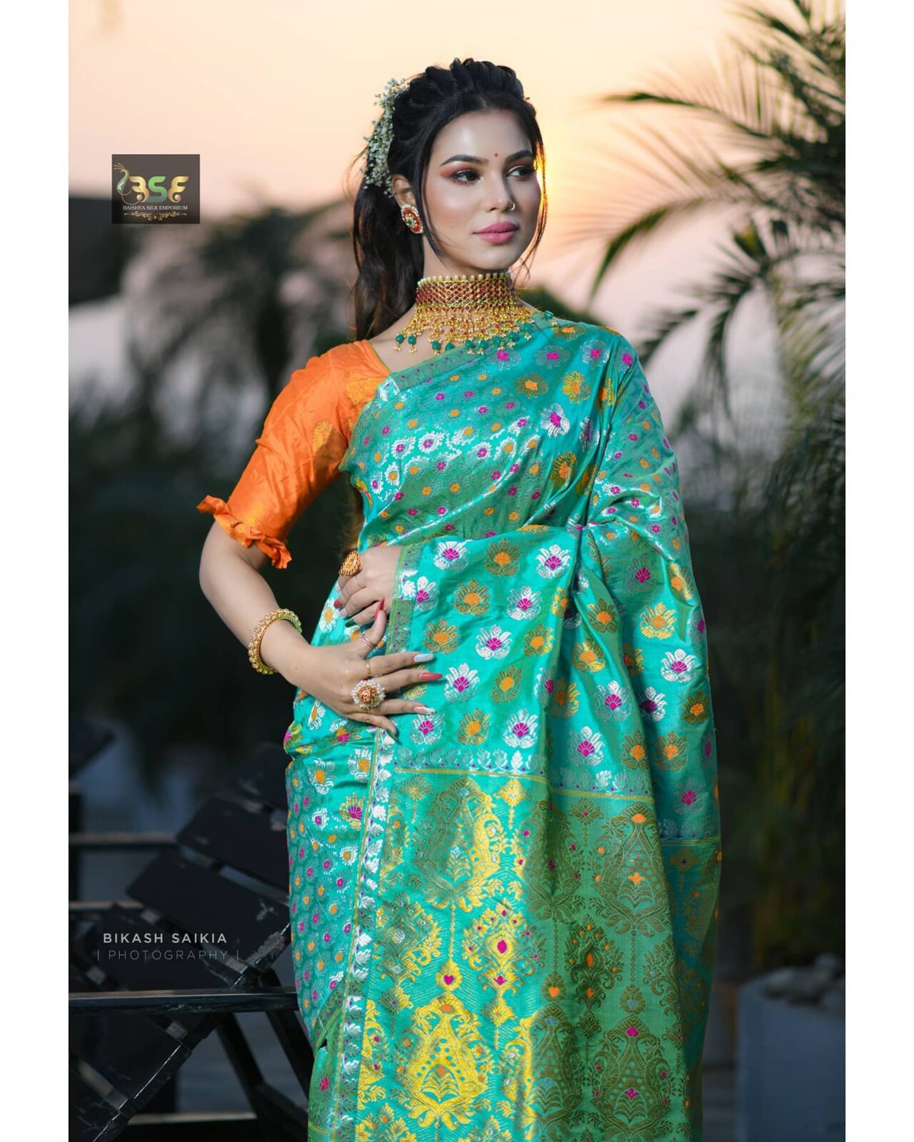 Assamese Mekhela Chador Silk Green Mugasilk