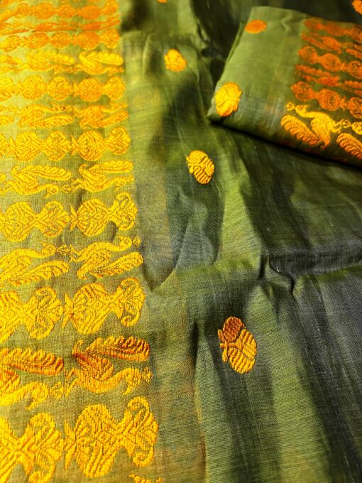 green cotton mekhela chador